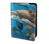 Dolphins - Cartera de viaje con estampado de tortugas marinas, tiburones, pulpos, arrecifes de coral, funda de cuero para pasaporte, para hombres y mujeres, Negro -, Talla única