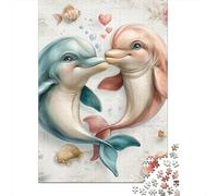 Dolphins in Love Art Print Puzzle De 1000 Piezas Rompecabezas para Adultos Rompecabezas 1000 Piezas para Adultos para Amantes O Amigos Rompecabezas Imposable 52x38cm/1000pcs