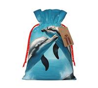 Dolphins in Love - Bolsa de regalo con cordón para boda, fiesta, cumpleaños, bolsa de regalo única, bolsa de lona reutilizable, 1 pieza pequeña