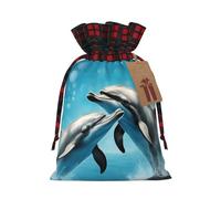 Dolphins In Love - Bolsa de regalo de Navidad con cordón reutilizable para necesidades festivas de Navidad