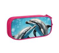 Dolphins in Love - Bolsa ligera para bolígrafos, escuela, universidad, oficina, viajes, niños, niñas y adultos, Pink, Talla única, Juego de mochila escolar