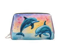 Dolphins in Love - Estuche de maquillaje de mano impreso, espacioso organizador de artículos de tocador diseñado para brochas y artículos de tocador, Gold, One Size