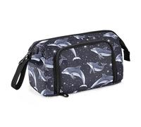 Dolphins in The Night Space - Estuche para lápices de gran capacidad con asa de cremallera para niños y escuela, multicolor, Talla única, moderno