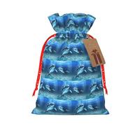 Dolphins In The Sea - Bolsa de cordón con etiqueta de papel kraft para Navidad, Halloween, fiesta, embalaje de regalo