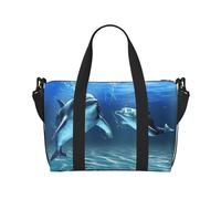 Dolphins in the Sea - Bolsa de viaje con estampado de delfines en el mar, bolsa de viaje para artículos personales, para viajes, gimnasio, deportes, fin de semana, Black, Talla única