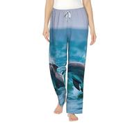 Dolphins In The Sea - Pantalones de dormir de franela casuales con estampado de delfines en el mar, pijamas suaves, cálidos, ligeros, para dormir, Negro, Large