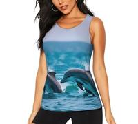 Dolphins in The Sea Print - Camiseta sin mangas para mujer, de secado rápido, atlética, para correr, yoga, gimnasio y uso diario, Negro -, M
