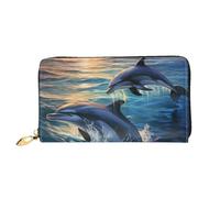 Dolphins In The Sea1 - Carteras de piel con cremallera alrededor, impermeable, tarjetero de crédito con soporte para teléfono, monedero de viaje para mujer