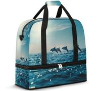 Dolphins Ocean - Bolsa de viaje para mujeres y hombres, bolsa de fin de semana, plegable, separada, 47 L, para deportes, gimnasio, yoga, color, 47 L, Organizador de bolsas