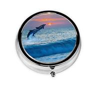 Dolphins Ocean Sunset, pastillero, pastillero cuadrado para bolsillo o monedero, pastillero pequeño, organizador de pastillas de viaje