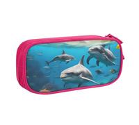 Dolphins Sea Turtle Shark Octopus Coral Print - Bolsa ligera para bolígrafos, escuela, universidad, oficina, viajes, niños, niñas y adultos, Pink, Talla única, Juego de mochila escolar