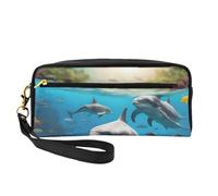Dolphins Sea Turtle Shark Octopus Coral Print Elegante bolsa de maquillaje para mujeres y niñas, neceser de aseo escolar, oficina, viajes