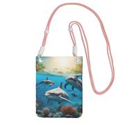 Dolphins Sea Turtle Shark Octopus Coral Print Fashion Slim Crossbody Bolsa para teléfono móvil, ligera, impermeable, para uso diario, Pink, Talla única