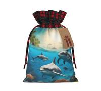 Dolphins Sea Turtle Shark Octopus Coral Print Festive Drawstring Gift Eco-Friendly Bags Reusable Bags Birthday Wedding Party
