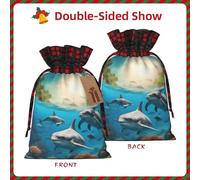 Dolphins Sea Turtle Shark Octopus Coral Print Festive Drawstring Gift Eco-Friendly Bags Reusable Bags Birthday Wedding Party