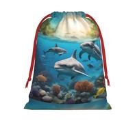 Dolphins Sea Turtle Shark Octopus Coral Print Gift Drawstring Bag Reusable For Holiday Party Favors Birthday Gifts Pouch Pouch