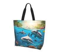 Dolphins Sea Turtle Shark Octopus Coral Print Large Capacity Shoulder Bag Daily Use Travel Work Lightweight Casual Outings Shopping