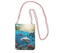 Dolphins Sea Turtle Shark Octopus Coral Print Phone Crossbody Bag Waterproof Women Men Travel Running Accessory Sling Wallet, Pink, Talla única