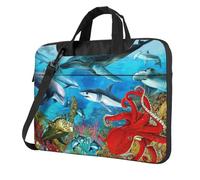 Dolphins Sea Turtle Shark Octopus Coral Reef Laptop Bag Business Computer Laptop Laptop Unisex Shoulder Messenger Maletín Back School Season, Black, 15.6 inch
