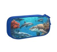 Dolphins Sea Turtle Shark Octopus Coral Reef Print - Bolsa ligera para bolígrafos, escuela, universidad, oficina, viajes, niños, niñas y adultos, Blue, Talla única, Juego de mochila escolar