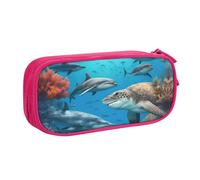 Dolphins Sea Turtle Shark Octopus Coral Reef Print - Bolsa ligera para bolígrafos, escuela, universidad, oficina, viajes, niños, niñas y adultos, Pink, Talla única, Juego de mochila escolar