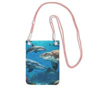 Dolphins Sea Turtle Shark Octopus Coral Reef Print Fashion Slim Crossbody Bolsa para teléfono, ligera, impermeable, para uso diario, Pink, Talla única