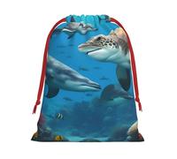 Dolphins Sea Turtle Shark Octopus Coral Reef Print Gift Bolsa reutilizable Cordón Festivo Regalos de Cumpleaños Almacenamiento Diario Suministros de Oficina