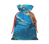 Dolphins Sea Turtle Shark Octopus Coral Reef Print Gift Drawstring Bags Reusable Holiday Party Favors Treats Accessories or Keepsakes