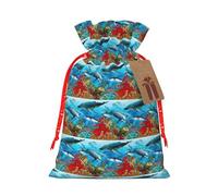 Dolphins Sea Turtle Shark Octopus Coral Reef Printing Fashion Drawstring Bag with Kraft Tag For Christmas Halloween Party Gift Packaging