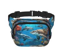 Dolphins Sea Turtle Shark Octopus Coral Reef - Riñonera unisex a la moda, elegantes riñoneras para entrenamientos, correr, viajar y senderismo, Black, Talla única