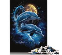 Dolphins Under The Moon Puzzle Imposible,desafío para Adultos Entretenimiento Creativo 1000 Piezas Obra De Arte De Juego De para Adultos Y Niños 1000pcs (38x26cm)