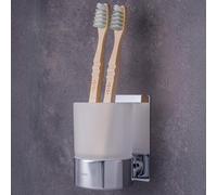 Dolvhin® Portacepillos de Dientes Sin Taladro | Vidrio Esmerilado Autoadhesivo | Organizador de Cepillos de Dientes | Vaso Portacepillos Baño para Pared | Portavasos Acero Inoxidable | Cromo Pulido
