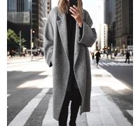Dolvitrny Gabardina de longitud media para mujer, estilo casual | Chaqueta con cuello vuelto, un solo botón, ropa exterior cálida para otoño e invierno, negro, azul, marrón, gris, M-2XL