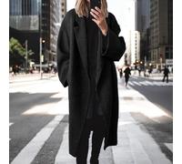 Dolvitrny Gabardina de longitud media para mujer, estilo casual | Chaqueta con cuello vuelto, un solo botón, ropa exterior cálida para otoño e invierno, negro, azul, marrón, gris, M-2XL