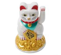 Dolvitrny Gato chino de la suerte Maneki Neko Gato agitando oro Beckoning Fortune Cat con lingote para decoración del hogar, oficina, coche, 6.5 pulgadas, plástico Feng Shui (4.5 pulgadas, blanco)