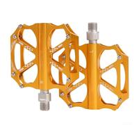 Dolvitrny Pedales de bicicleta de aluminio CNC ligeros con sistema de doble rodamiento, plataforma ancha antideslizante para ciclismo de carretera MTB, reposapiés de aleación duradera (dorado)