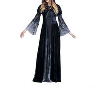Dolvitrny Vestido gótico de vampiro para mujer, disfraz de diablo de Halloween con falda de capa, manga larga con capucha, traje de juego de rol para fiesta espeluznante, color negro (L negro)