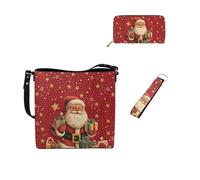 Dolyues Bolsas de cubo para mujer, cartera larga, llavero, pulsera, cuero, 3 piezas, juego de bolsos para mujer para trabajo de lona, Navidad Santa Claus