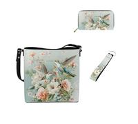 Dolyues Bolsas de cubo para mujer, cartera larga, llavero, pulsera, cuero, 3 piezas, juego de bolsos para mujer para trabajo de lona, Gama colibrí