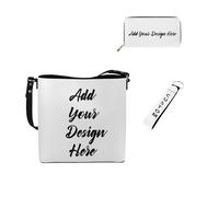 Dolyues Bolsas de cubo para mujer, cartera larga, llavero, pulsera, cuero, 3 piezas, juego de bolsos para mujer para trabajo de lona, Añade tu diseño