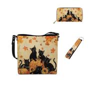 Dolyues Bolsas de cubo para mujer, cartera larga, llavero, pulsera, cuero, 3 piezas, juego de bolsos para mujer para trabajo de lona, gato negro
