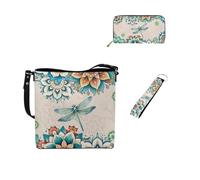 Dolyues Bolsas de cubo para mujer, cartera larga, llavero, pulsera, cuero, 3 piezas, juego de bolsos para mujer para trabajo de lona, Libélula