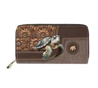 Dolyues Cartera larga de piel sintética impermeable para mujer, con cremallera, tarjeta de crédito, dinero en efectivo, monedero con bolsillo para monedas, tortuga, Clásico