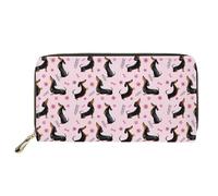 Dolyues Cartera larga de piel sintética impermeable para mujer, con cremallera, tarjeta de crédito, dinero en efectivo, monedero con bolsillo para monedas, Estampado de perro salchicha, Clásico