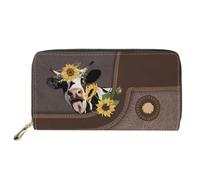Dolyues Cartera larga de piel sintética impermeable para mujer, con cremallera, tarjeta de crédito, dinero en efectivo, monedero con bolsillo para monedas, Vaca de girasol, Clásico