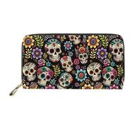 Dolyues Cartera larga de piel sintética impermeable para mujer, con cremallera, tarjeta de crédito, dinero en efectivo, monedero con bolsillo para monedas, calavera, Clásico