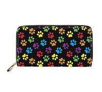 Dolyues Cartera larga de piel sintética impermeable para mujer, con cremallera, tarjeta de crédito, dinero en efectivo, monedero con bolsillo para monedas, Huellas de perro, color negro, Clásico