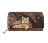 Dolyues Cartera larga de piel sintética impermeable para mujer, con cremallera, tarjeta de crédito, dinero en efectivo, monedero con bolsillo para monedas, Patrón de gato., Clásico