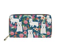 Dolyues Cartera larga de piel sintética impermeable para mujer, con cremallera, tarjeta de crédito, dinero en efectivo, monedero con bolsillo para monedas, Perro blanco, Clásico