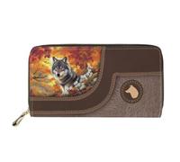 Dolyues Cartera larga de piel sintética impermeable para mujer, con cremallera, tarjeta de crédito, dinero en efectivo, monedero con bolsillo para monedas, lobo, Clásico